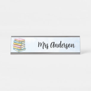 Personalised Watercolor Books Teacher's Desk Name Plate