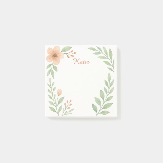Personalised Watercolor Botanical Sticky Notes (Front)
