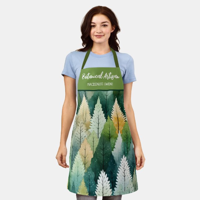 Personalised Watercolor Botanical Trees Women's Apron (Worn)