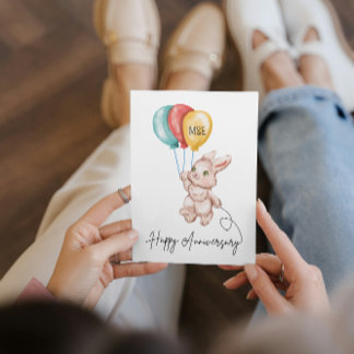 Personalised Watercolor Bunny Anniversary Card