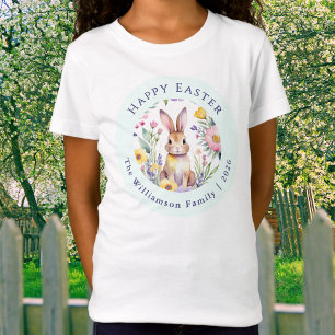 Personalised Watercolor Bunny Family Easter Kids T-Shirt