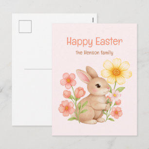 Personalised Watercolor Bunny Happy Easter  Holiday Postcard