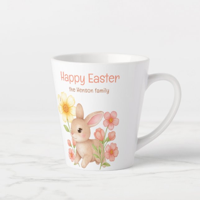 Personalised Watercolor Bunny Happy Easter  Latte Mug (Right)