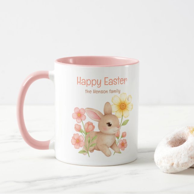 Personalised Watercolor Bunny Happy Easter  Mug (With Donut)