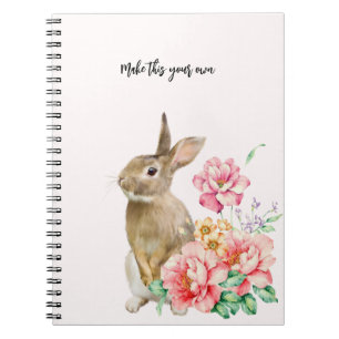 PERSONALISED Watercolor Bunny Rabbit + Flowers Notebook