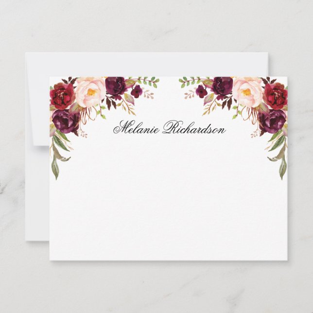 Personalised Watercolor Burgundy Floral Card (Front)