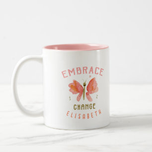 Personalised watercolor butterfly coral  Two-Tone coffee mug