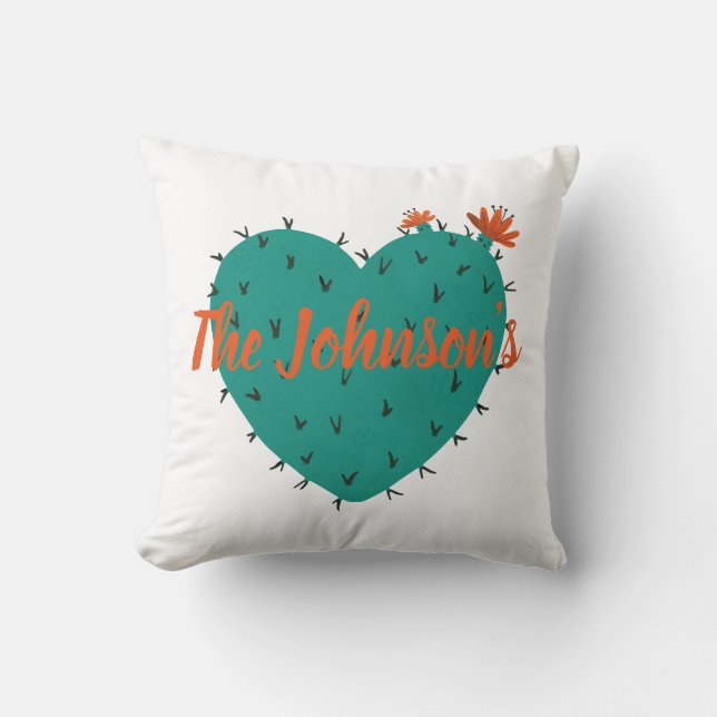 Personalised Watercolor Cactus Heart Pillow (Front)