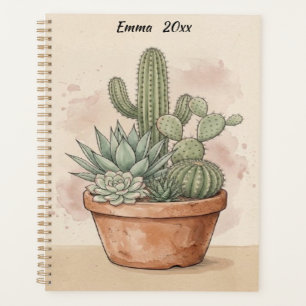 Personalised Watercolor Cactus Succulent Notebook Planner