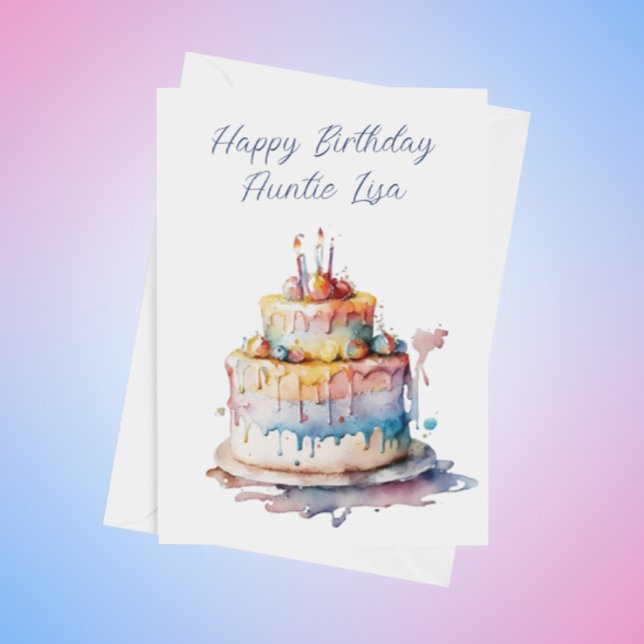 Personalised Watercolor Cake Aunt's Birthday Holiday Card (Creator Uploaded)