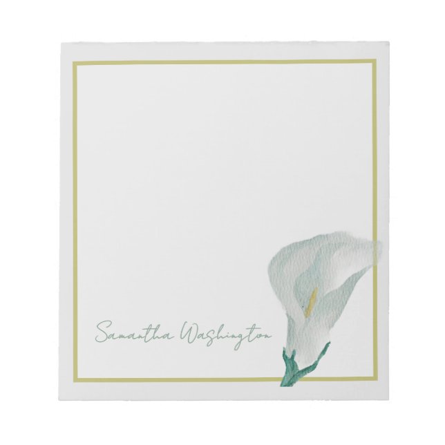 Personalised Watercolor Calla Lily Notepad (Front)