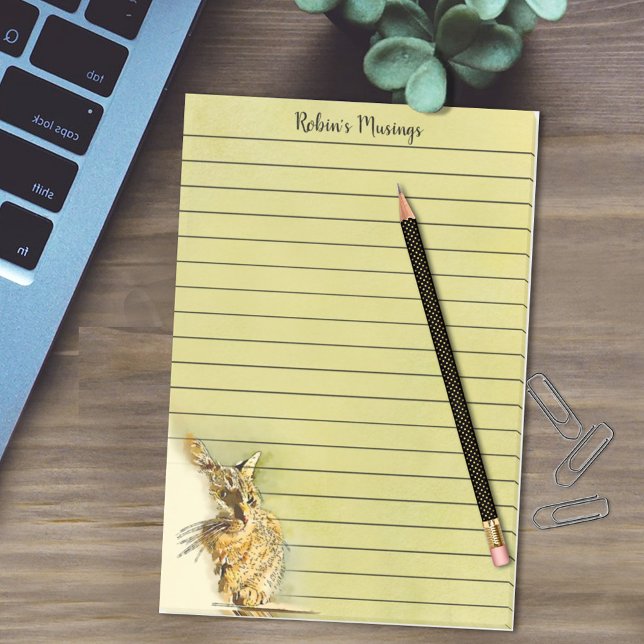 Personalised Watercolor Cat Profile Whiskers Lined Post-it Notes (Creator Uploaded)