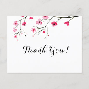 Personalised Watercolor Cherry Blossom Thank You Postcard