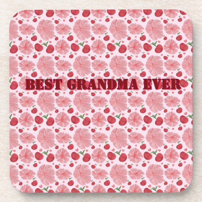 Personalised Watercolor Cherry Floral Pattern,  Coaster (Front)