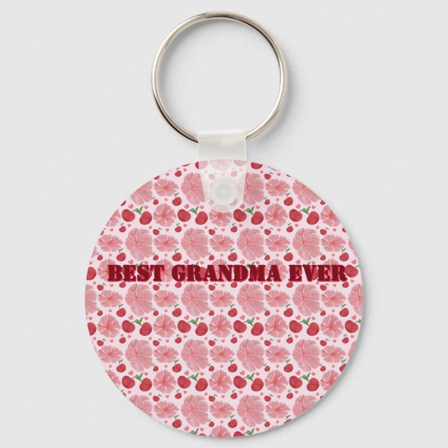 Personalised Watercolor Cherry Floral Pattern,  Key Ring (Front)