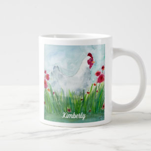 Personalised Watercolor Chicken Large Coffee Mug
