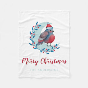Personalised Watercolor Christmas Bird On Moon Fleece Blanket