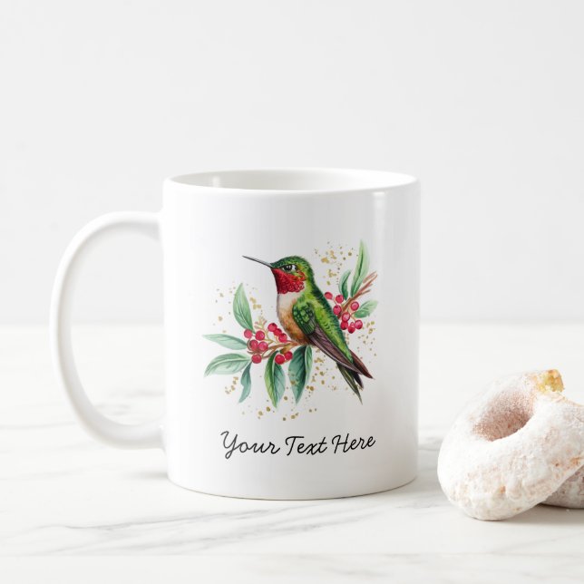 Personalised Watercolor Christmas Hummingbird Coffee Mug (With Donut)