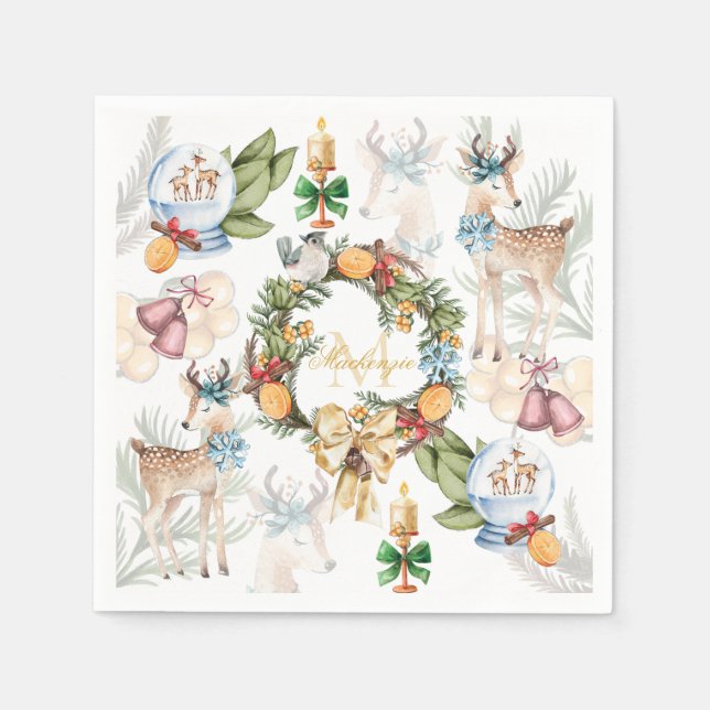Personalised Watercolor Christmas Napkin (Front)