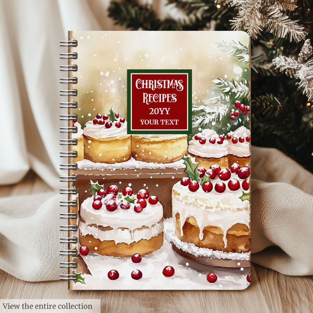 Personalised Watercolor Christmas Recipe Gift Notebook (Personalized Watercolor Christmas Recipe Gift)