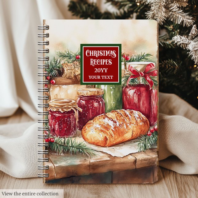 Personalised Watercolor Christmas Recipe Logbook Notebook (Personalized Watercolor Christmas Recipe Logbook)