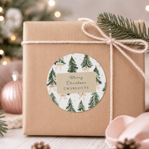 Personalised Watercolor Christmas Tree Classic Round Sticker