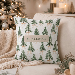 Personalised Watercolor Christmas Tree Name Cushion