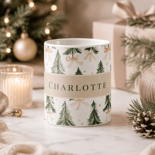 Personalised Watercolor Christmas Tree Name Mug