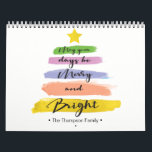 Personalised, Watercolor Christmas Tree, Photo Calendar<br><div class="desc">"May your days be merry and bright" in a modern, handlettering style script. This abstract Christmas tree uses watercolor hand painted strokes and a star on top. Be unique and trendy this season with this design. Personalise and customise with your family name.Replace the photo for each month with your own...</div>