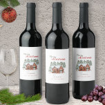 Personalised Watercolor Christmas Winter Scene Wine Label<br><div class="desc">Edit the text on this gorgeous watercolor Christmas wine label. All the text is editable - matter,  font,  colour,  size and placement.</div>