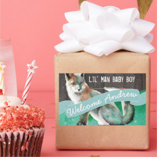 Personalised Watercolor Colourful Fox Barn Wood Rectangular Sticker