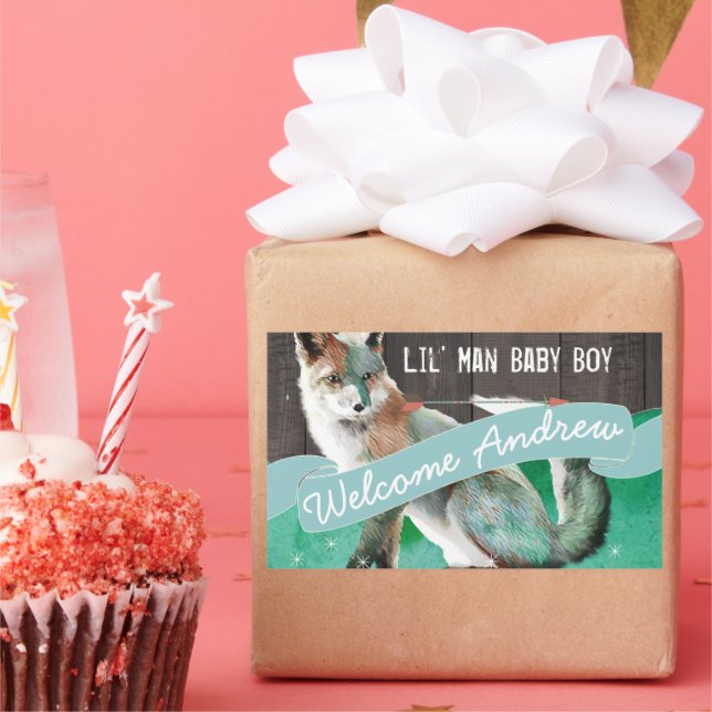 Personalised Watercolor Colourful Fox Barn Wood Rectangular Sticker (Party)