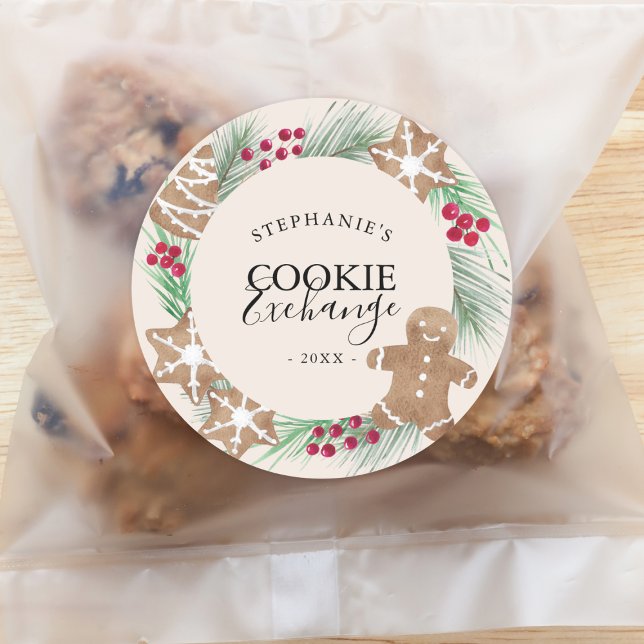 Personalised Watercolor Cookie Exchange Classic Round Sticker (Creator Uploaded)