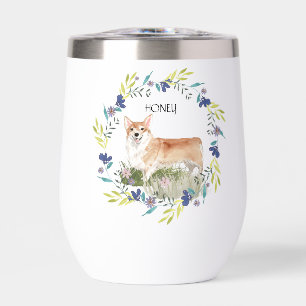 Personalised Watercolor Corgi and Spring Wreath