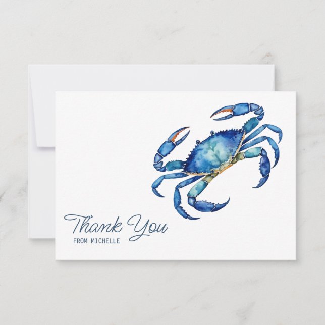 Personalised Watercolor Crab Beach Thank You Cards (Front)