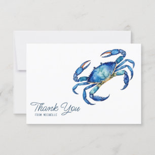 Personalised Watercolor Crab Beach Thank You Cards