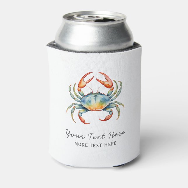 Personalised Watercolor Crab Summer Beach Nautical Can Cooler (Can Back)