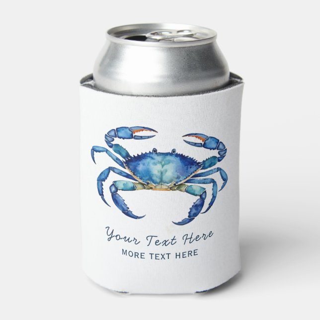 Personalised Watercolor Crab Summer Beach Nautical Can Cooler (Can Front)