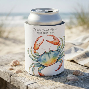 Personalised Watercolor Crab Summer Beach Nautical Can Cooler