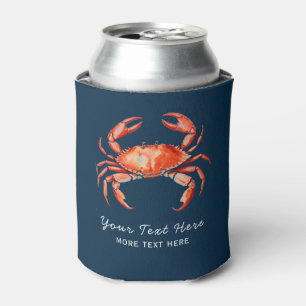 Personalised Watercolor Crab Summer Beach Nautical Can Cooler