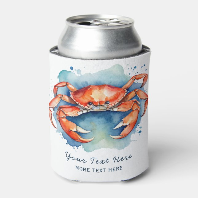 Personalised Watercolor Crab Summer Beach Nautical Can Cooler (Can Front)