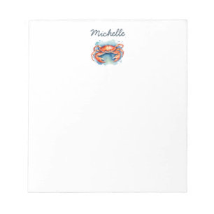 Personalised  Watercolor Crab Summer Beach    Notepad