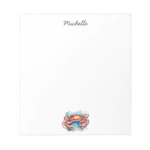 Personalised  Watercolor Crab Summer Beach    Notepad