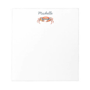 Personalised  Watercolor Crab Summer Beach    Notepad