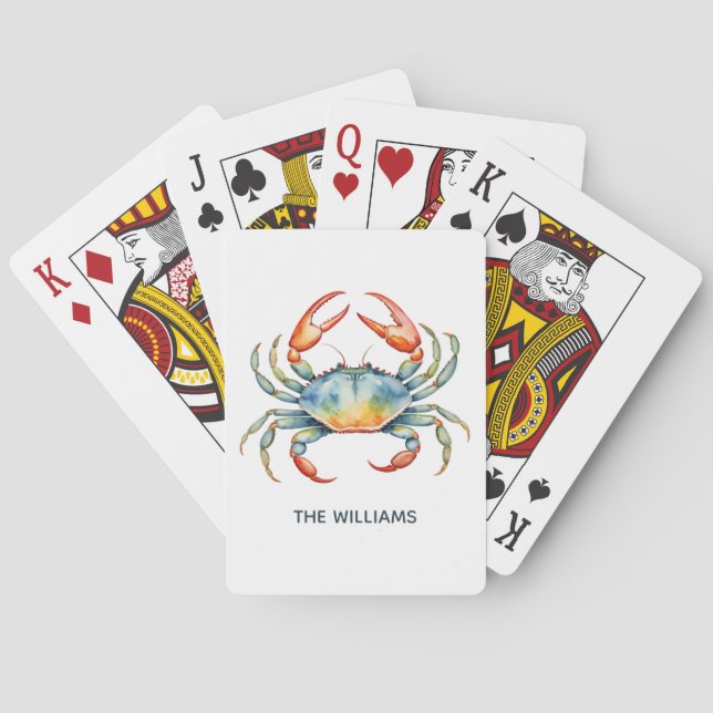 Personalised  Watercolor Crab Summer Beach    Playing Cards (Back)