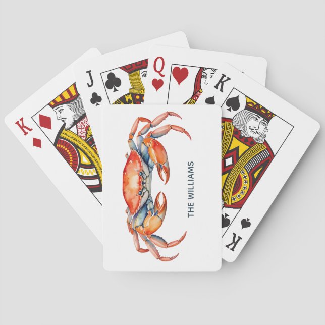 Personalised  Watercolor Crab Summer Beach    Playing Cards (Back)