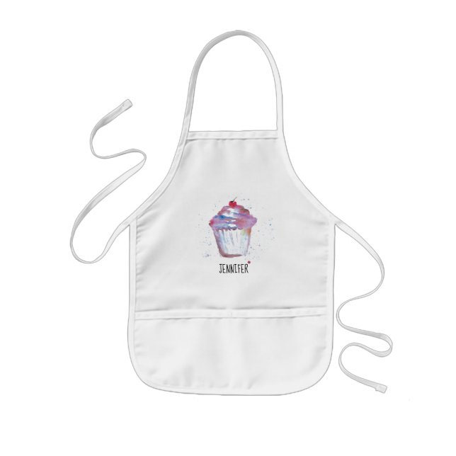Personalised Watercolor Cupcake Bakery Kids Apron (Front)