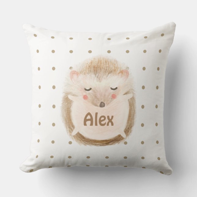 Personalised watercolor cute Hedgehog nursery kids Cushion (Front)