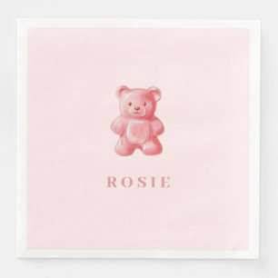 Personalised Watercolor Cute Pink Gummy Bear Napkin