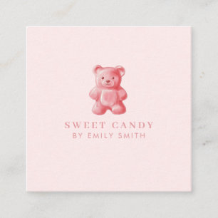 Personalised Watercolor Cute Pink Gummy Bear Square Business Card